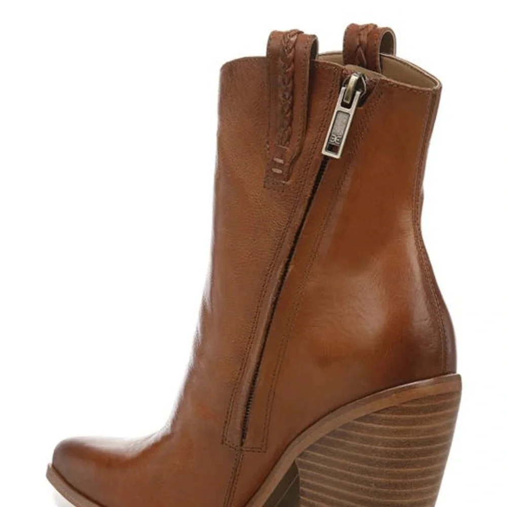 Sam Edelman Brown Leather Ankle Boots Block Heel Booties 8.5 Fall Vintage Style - Picture 10 of 10